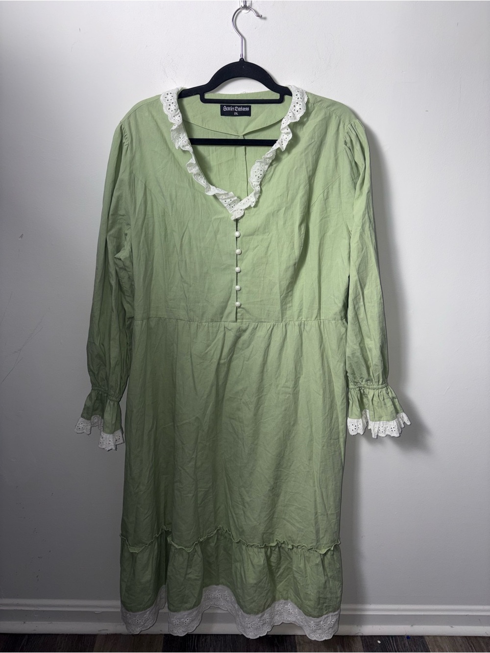Scarlet Darkness Sage Green Cottagecore Prairie Maxi Dress Plus Size 2XL